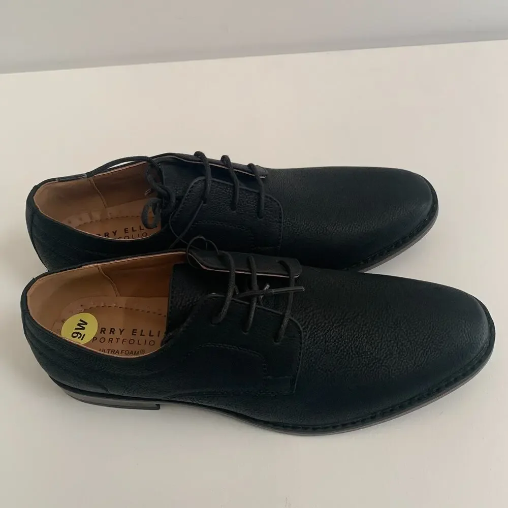 Perry Ellis Portfolio Men's Sz 9W Ultra Foam Bennett Wide Black Dress Shoes